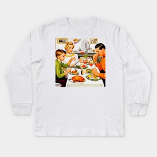 American Thanksgiving Dinner in the Style of Norman Rockwell Kids Long Sleeve T-Shirt